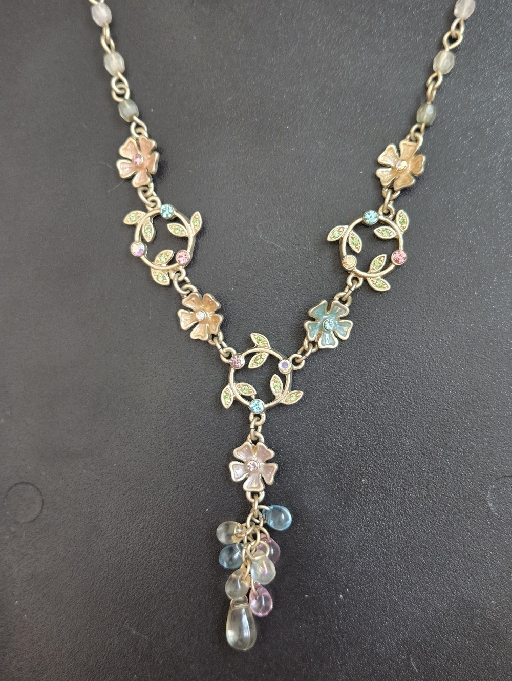 Floral Gold Necklace with Pastel Flower Accents and Charms